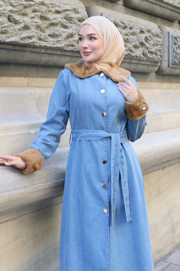Nora Kürk Detaylı Denim Takım Açık Mavi 3002