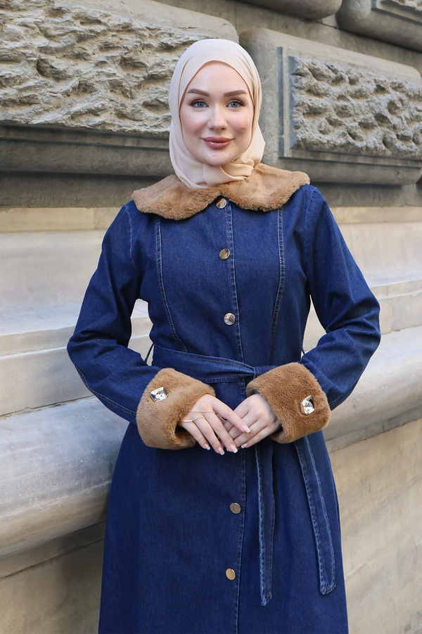 Nora Kürk Detaylı Denim Takım Koyu Mavi 3002