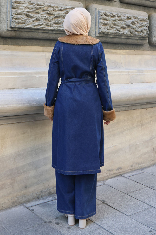 Nora Kürk Detaylı Denim Takım Koyu Mavi 3002