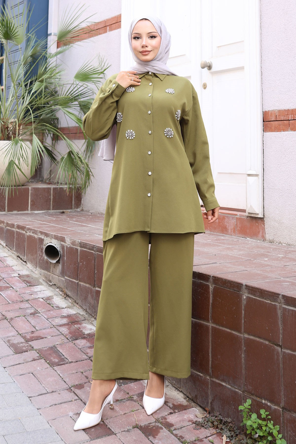 Parıltı Taş Detaylı Takım Haki 19264