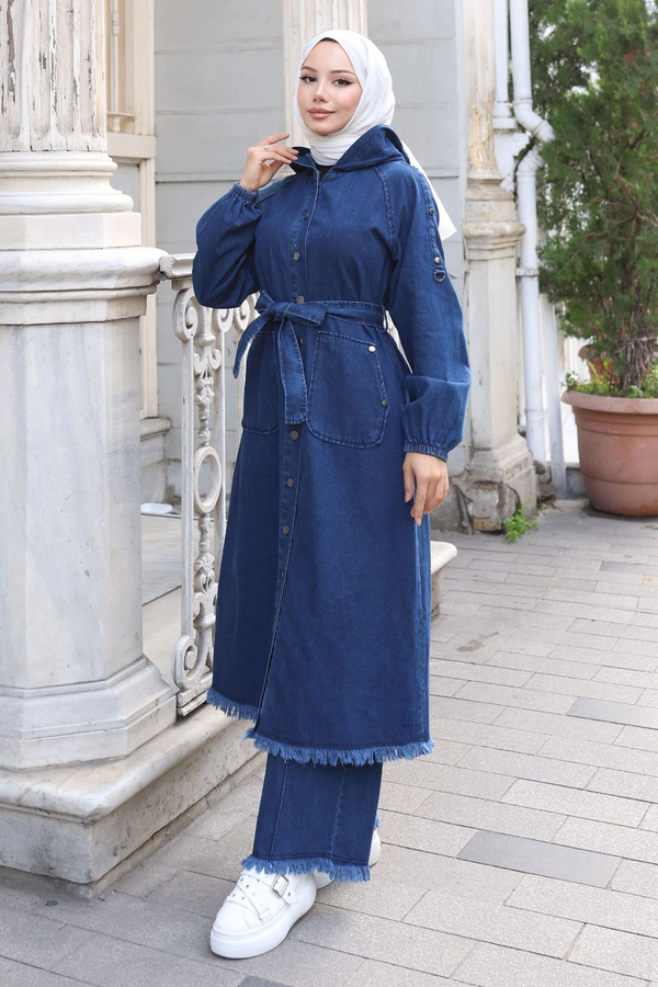 Püskül Detaylı Kot Takım Koyu Mavi 19375