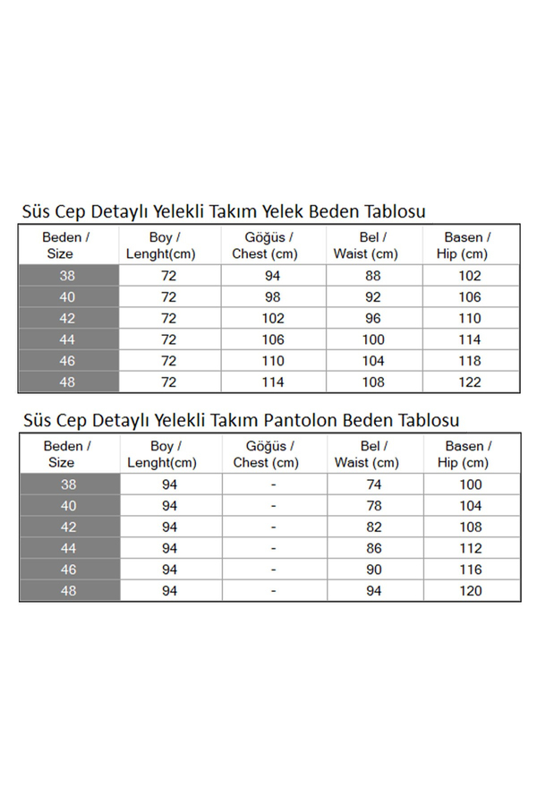 Süs Cep Detaylı Yelekli Takım İndigo 19249