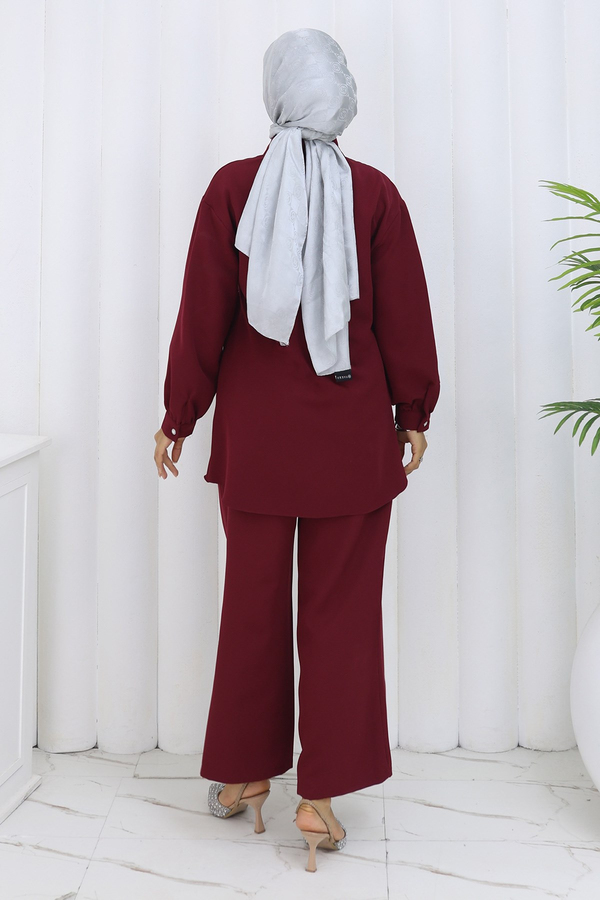 Taş Detaylı Takım Bordo 19266