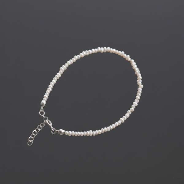 İNCİ TAŞI BİLEKLİK- GÜMÜŞ AKSAMLI 3 MM