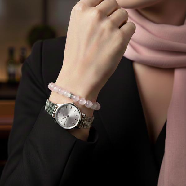 PEMBE KUVARS TAŞI ELASTİK BİLEKLİK 8 MM