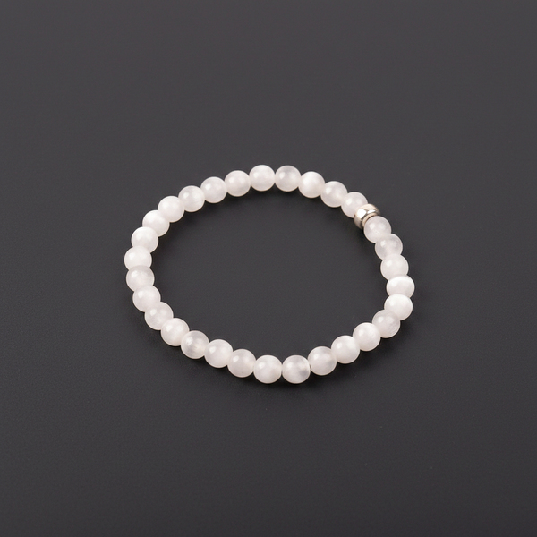 SELENİT TAŞI ELASTİK BİLEKLİK-GÜMÜŞ AKSAMLI 6 MM