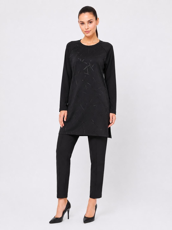 A103655 Baskı Detaylı Tunik / SİYAH
