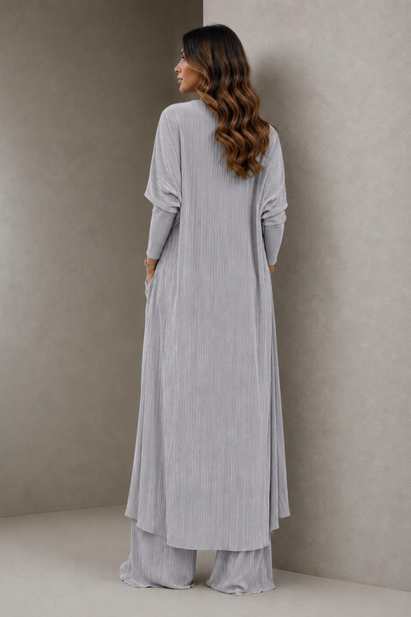 A40066 Aguaje Pilise Detaylı Bağlamalı  Tunik Pantolon Takım / GRİ