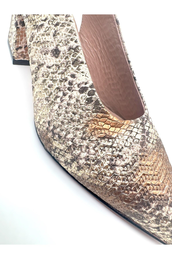 Kadın Günlük Topuklu Ayakkabı Hakiki Koyu Kahve Deri