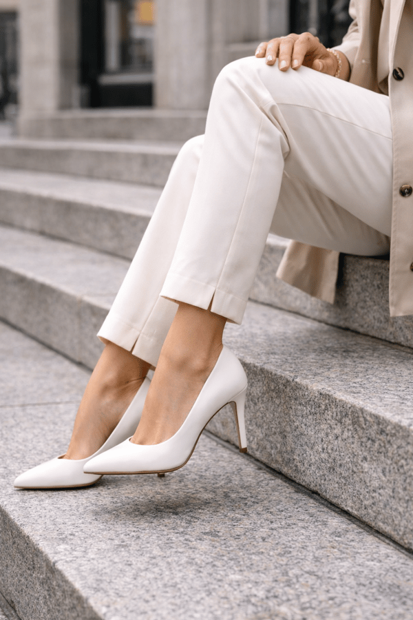 Kadın Klasik Stiletto Hakiki Beyaz Deri Ayakkabı