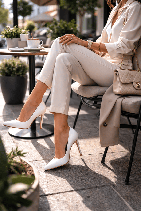 Kadın Klasik Stiletto Hakiki Beyaz Deri Ayakkabı