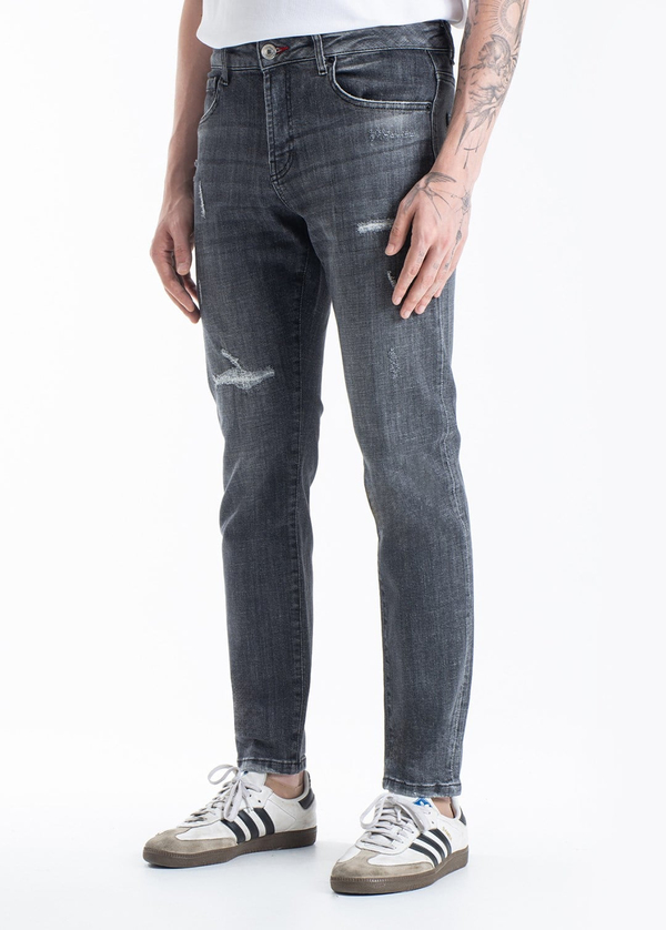 Gabbia Gri Yırtıklı Slim Fit Kot Pantolon