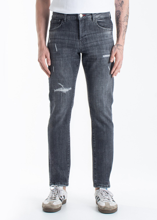 Gabbia Gri Yırtıklı Slim Fit Kot Pantolon