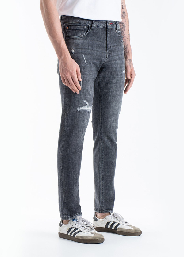 Gabbia Gri Yırtıklı Slim Fit Kot Pantolon