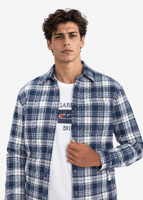 Gabbia Lacivert Classic Fit Ekoseli Kapitone Ceket
