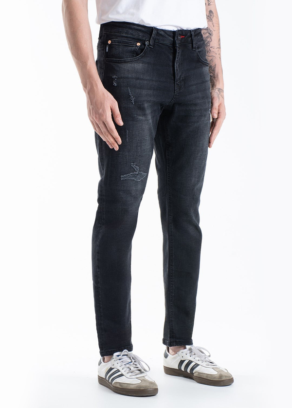 Gabbia Siyah Yırtıklı Slim Fit Kot Pantolon