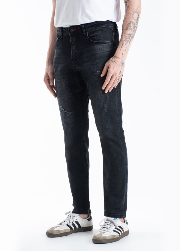 Gabbia Siyah Yırtıklı Slim Fit Kot Pantolon