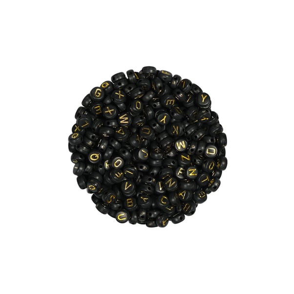Yuvarlak SiyahSarı Yaldızlı Plastik Harf Boncuk 50 gr