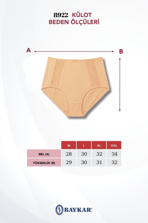 Baykar Kadın Yüksek Bel Yanları Dantelli 3'Lü Set Külot 8922 Siyah
