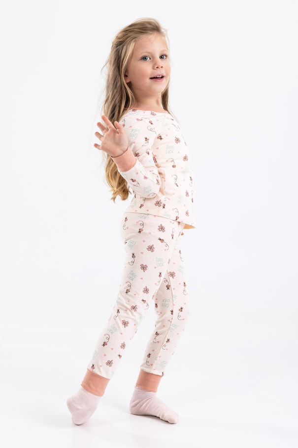 Baykar Kız Çocuk Uzun Kollu Pijama Takımı 9198 Krem