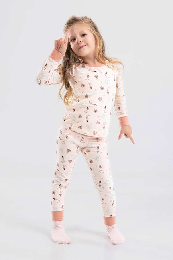 Baykar Kız Çocuk Uzun Kollu Pijama Takımı 9198 Krem
