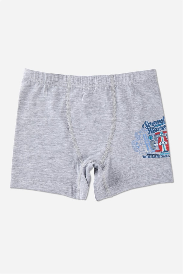 Erkek Çocuk Araba Desenli Pamuklu Boxer 3'lü Paket Gri