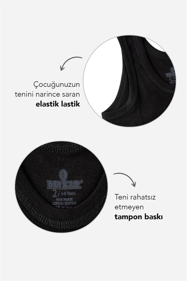 Erkek Çocuk Oval Yaka Organik Pamuklu Atlet 3'lü Paket Siyah
