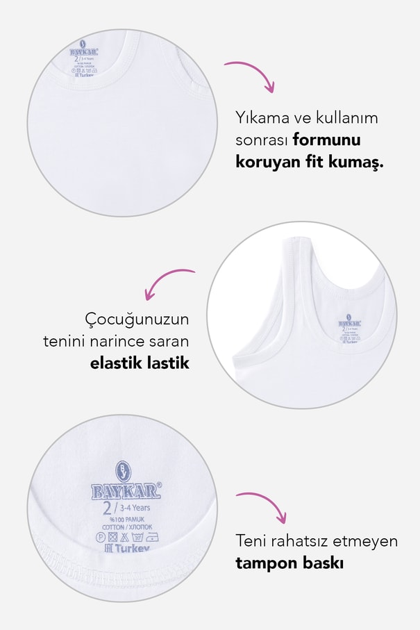 Erkek Çocuk Oval Yaka Pamuklu Süprem Atlet 6'lı Paket 2200 Beyaz