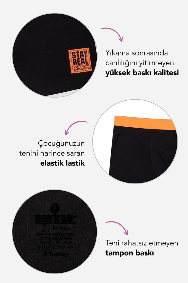 Erkek Çocuk Pamuklu Baskılı Rahat Kesim Likralı Boxer 3976 Renkli