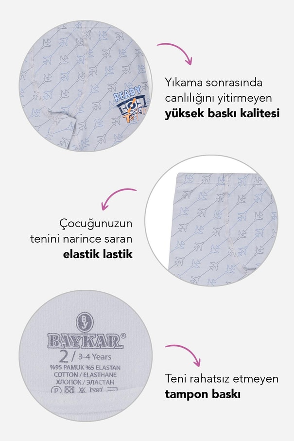 Erkek Çocuk Pamuklu Baskılı Rahat Kesim Likralı Boxer 3'lü Paket 3424 Renkli
