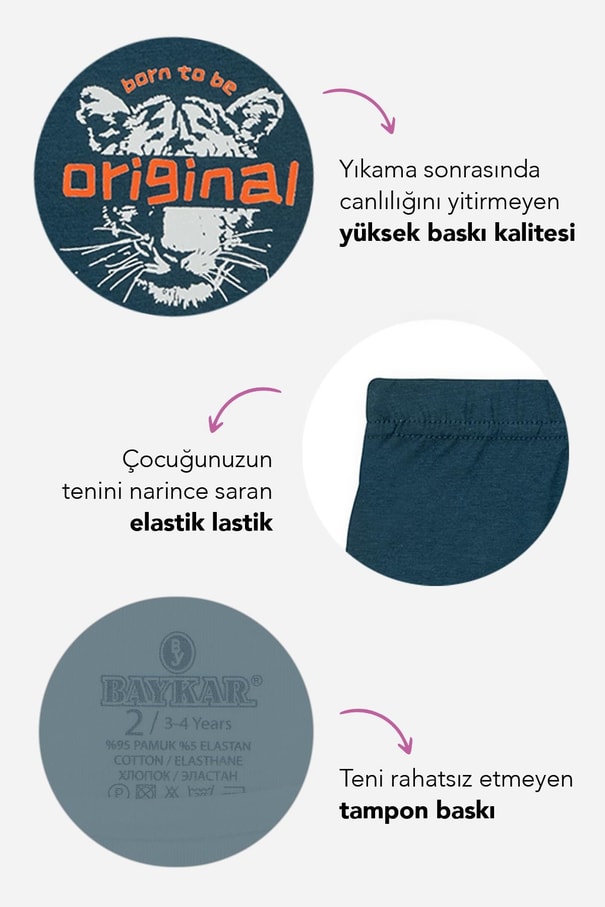 Erkek Çocuk Pamuklu Baskılı Rahat Kesim Likralı Boxer 3'lü Paket 3510 Renkli