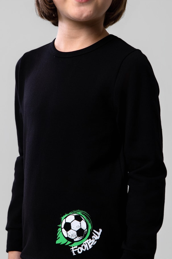 Erkek Çocuk Pamuklu Bisiklet Yaka Futbol Topu Baskılı Uzun Kollu Pijama Takımı 9622-1 Yeşil