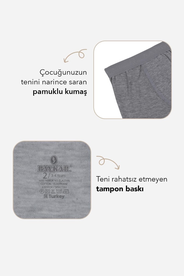 Erkek Çocuk Pamuklu Düz Klasik Rahat Kesim Boxer 2'li Paket 3310 Gri Melanj