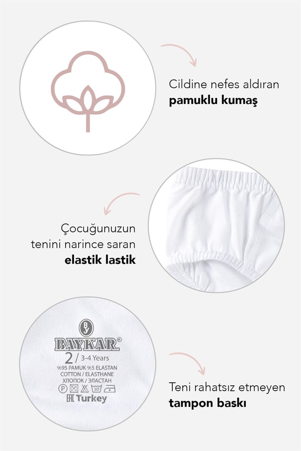 Erkek Çocuk Pamuklu Klasik Düz Lastikli Külot 3'lü Paket Beyaz