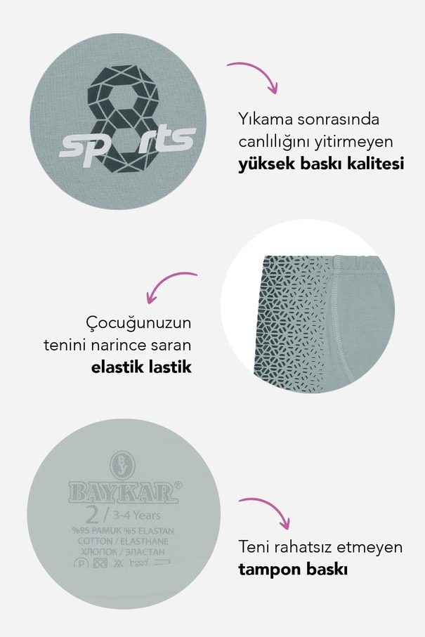 Erkek Çocuk Pamuklu Likralı Bisiklet Yaka Baskılı Klasik Kalın Askılı Atlet Boxer Takım Tekli 2926 Yeşil