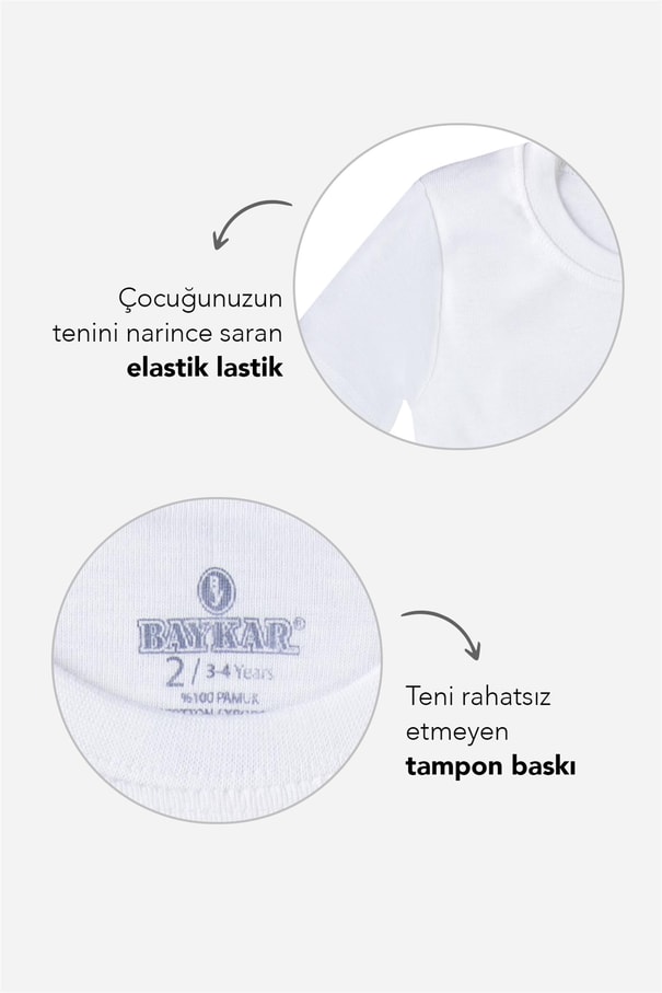 Erkek Çocuk Pamuklu Sıfır Yaka Fanila Tişört Beyaz
