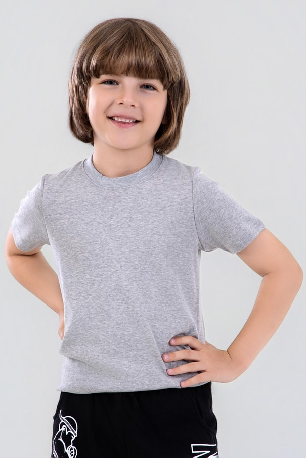 Erkek Çocuk Pamuklu Sıfır Yaka Fanila Tişört 2'li Paket 2222 Gri Melanj