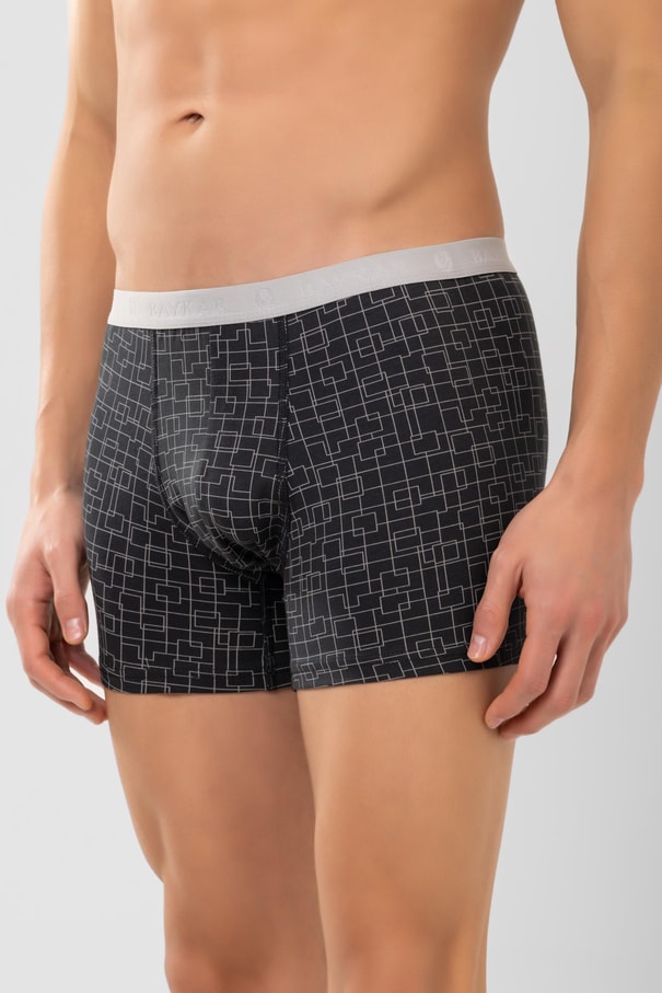Erkek Desenli Likralı Pamuklu Compact Boxer 1995 Siyah