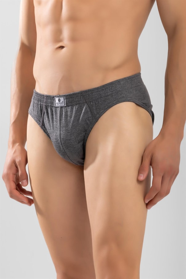 Erkek Pamuklu Beli Lastikli Düz Slip Külot 3'lü Paket Füme