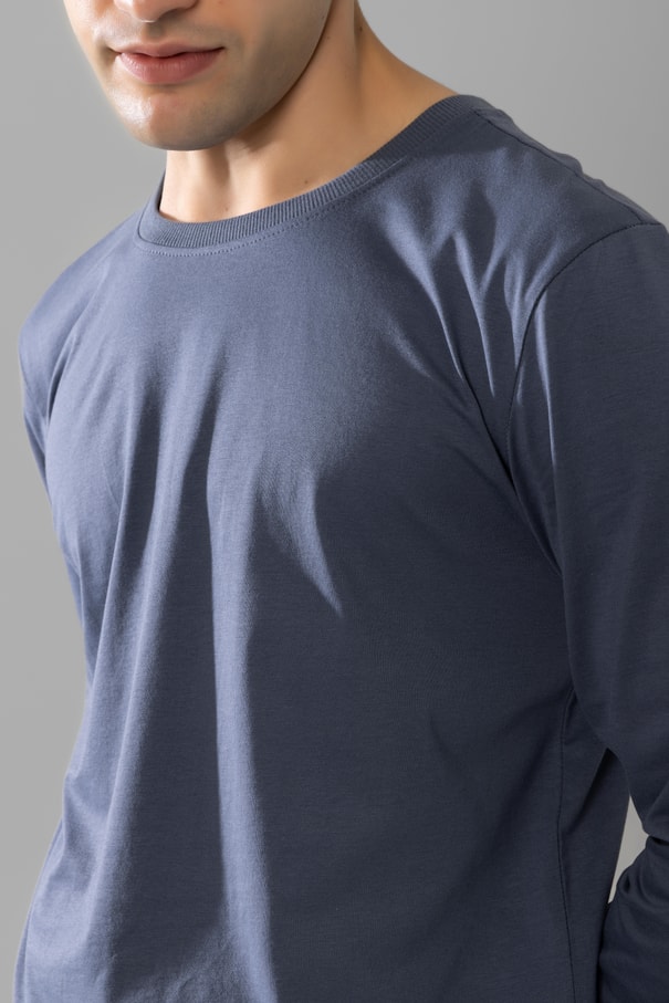 Erkek Pamuklu Bisiklet Yaka Baskılı Uzun Kollu Pijama Takımı 9805 Gri Melanj