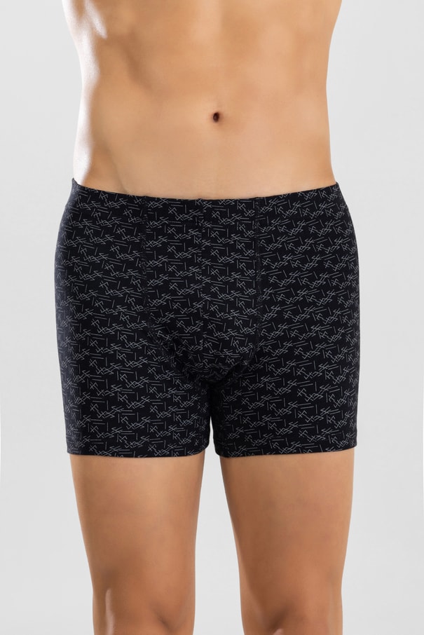 Erkek Pamuklu Compact Likralı Desenli Boxer 1448 Siyah