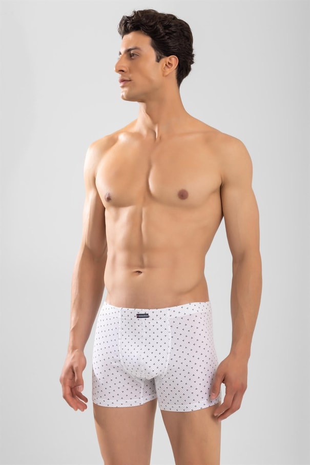 Erkek Pamuklu Compact Likralı Desenli Boxer3'lü Paket Beyaz