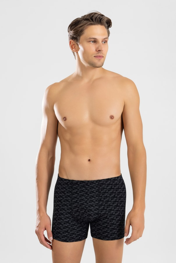 Erkek Pamuklu Compact Likralı Desenli Boxer 1448 Siyah