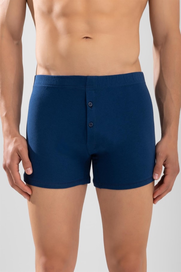 Erkek Pamuklu Düz Compact Likralı Önden Düğmeli Boxer Lacivert