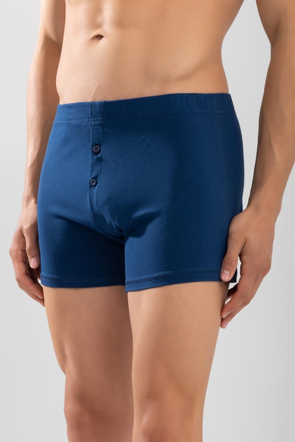 Erkek Pamuklu Düz Compact Likralı Önden Düğmeli Boxer Lacivert