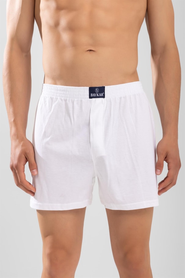 Erkek Pamuklu Rahat Kesim Havlu Bel Boxer 3'lü Paket Beyaz