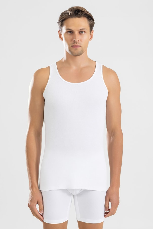 Erkek Slim Fit Esnek Pamuklu Kaşkorse Atlet Beyaz