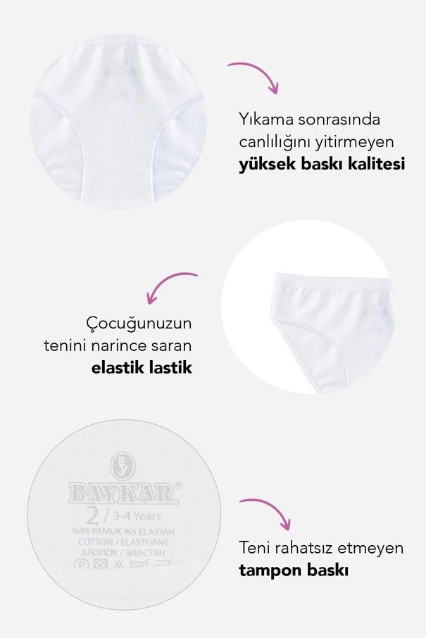 Genç Kız Çocuk Pamuklu Likralı Bikini Kesim Düz Basic Külot 6'lı Paket 5005 Beyaz
