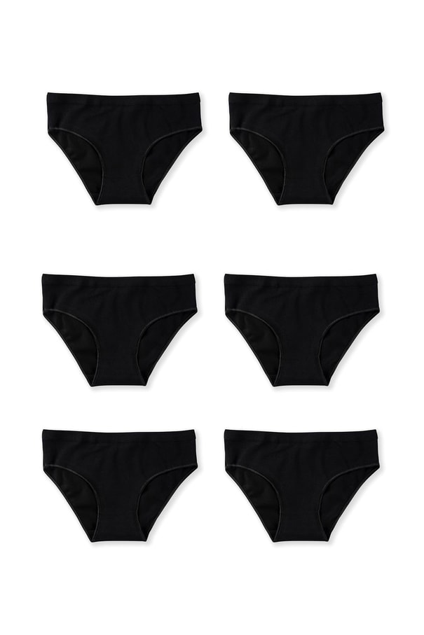 Genç Kız Çocuk Pamuklu Likralı Bikini Kesim Düz Basic Külot 6'lı Paket 5005 Siyah