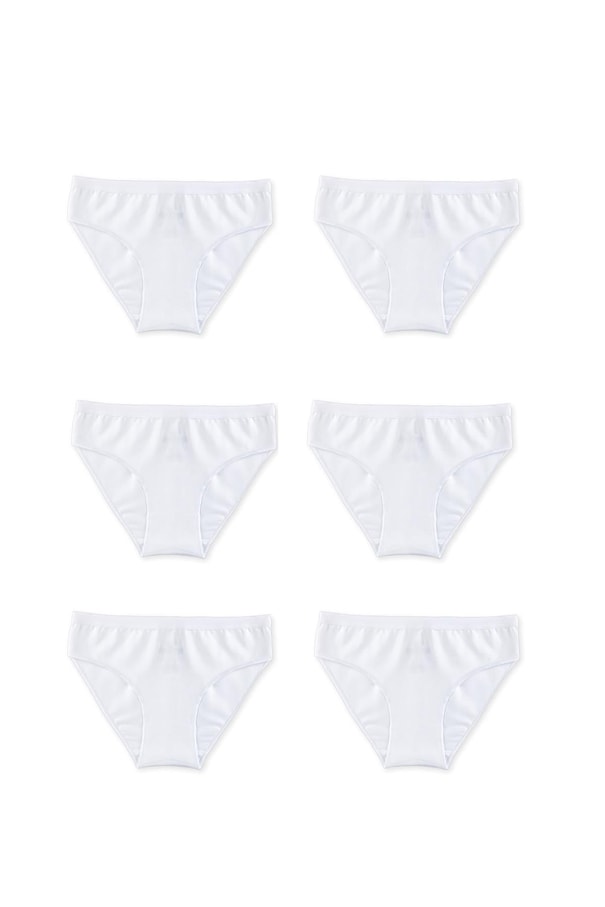 Genç Kız Çocuk Pamuklu Likralı Bikini Kesim Düz Basic Külot 6'lı Paket 5005 Beyaz